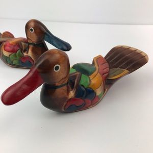 Wooden Ducks Set (2) Red/ Blue Beak